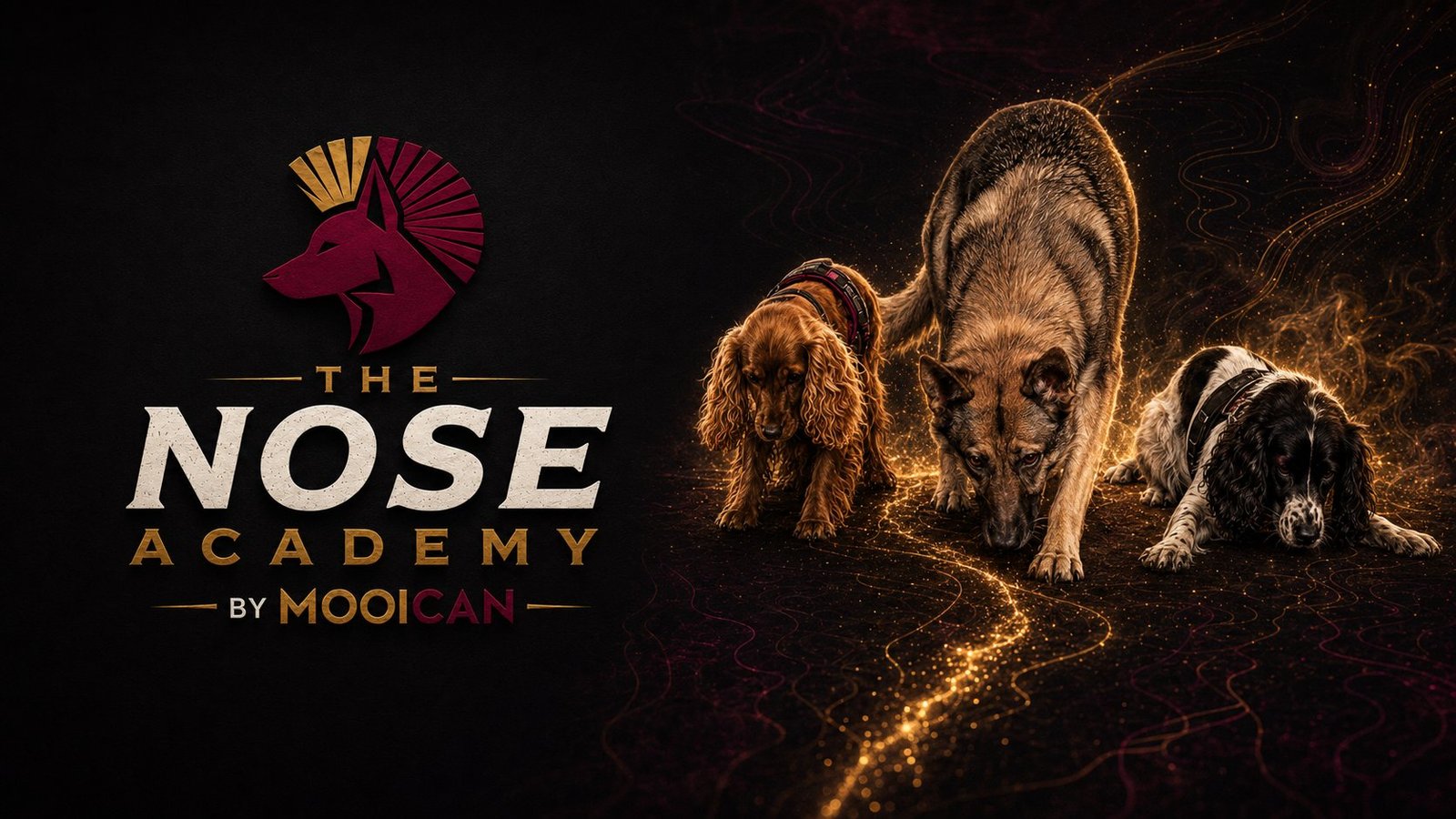 The Nose Academy by MooiCan — Hiru, Mooi y Natilla trabajando de rastro sobre un fondo de partículas doradas